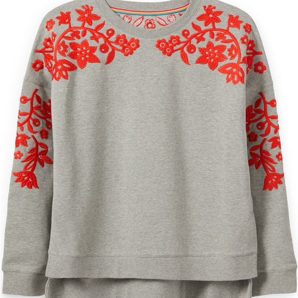 Boden Gray Sweatshirt with Orange Floral Embroidery - Picture 1 of 9